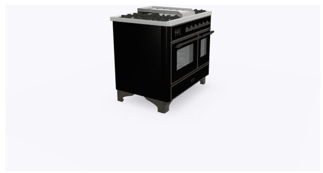 Ilve UMD10FDNS3BKB 40" Dual Fuel Freestanding Range w/ 6 Sealed Burne...