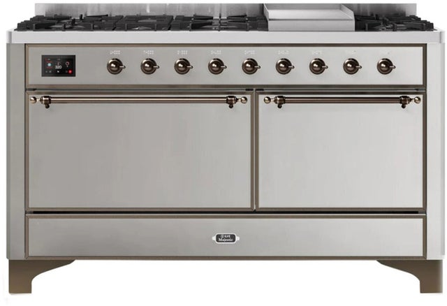 Ilve UM15FDQNS3SSBLP 60" Dual Fuel Range w/ 9 Sealed Burners, Double Ov...