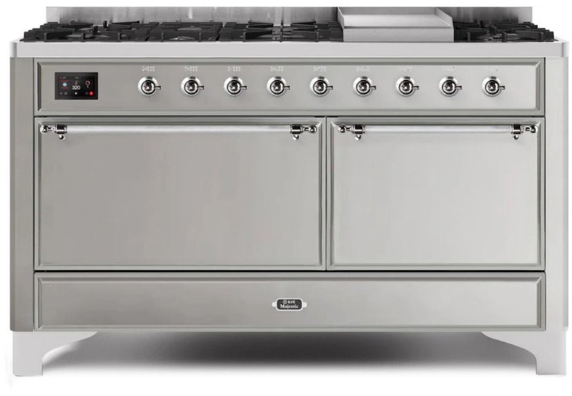 Ilve UM15FDQNS3SSCLP 60" Dual Fuel Range w/ 9 Sealed Burners, Double Ov...