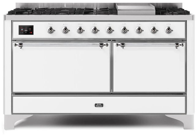 Ilve UM15FDQNS3WHCLP 60" Dual Fuel Range w/ 9 Sealed Burners, Double Ov...