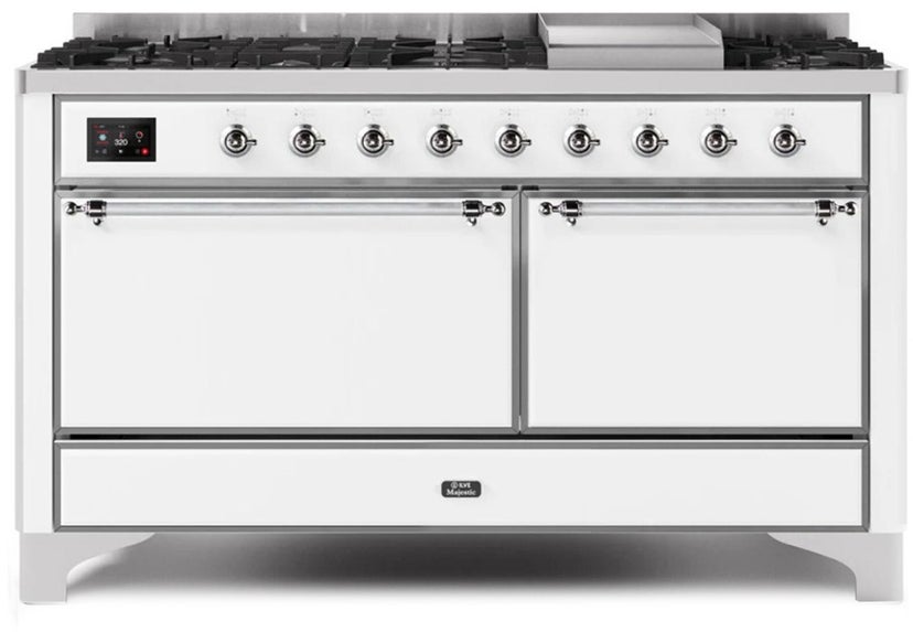 Ilve UM15FDQNS3WHC 60" Dual Fuel Range w/ 9 Sealed Burners, Double Ov...