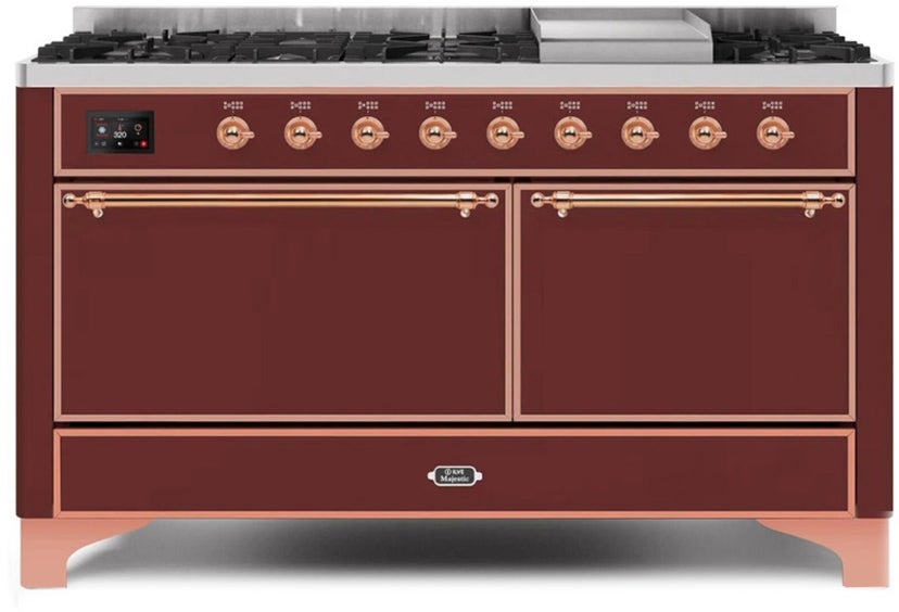 Ilve UM15FDQNS3BUPLP 60" Dual Fuel Range w/ 9 Sealed Burners, Double Ov...