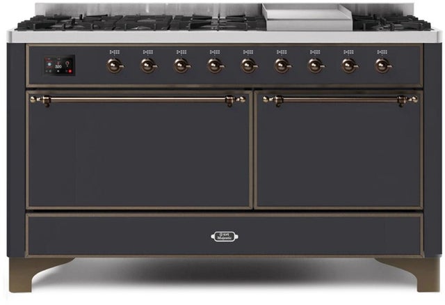 Ilve UM15FDQNS3MGBLP 60" Dual Fuel Range w/ 9 Sealed Burners, Double Ov...