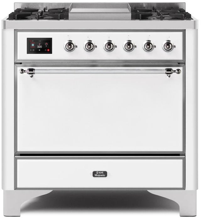 Ilve UM09FDQNS3WHC 36" Dual Fuel Freestanding Range w/ 6 Sealed Burne...