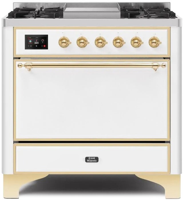 Ilve UM09FDQNS3WHGLP 36" Dual Fuel Freestanding Range w/ 6 Sealed Burne...