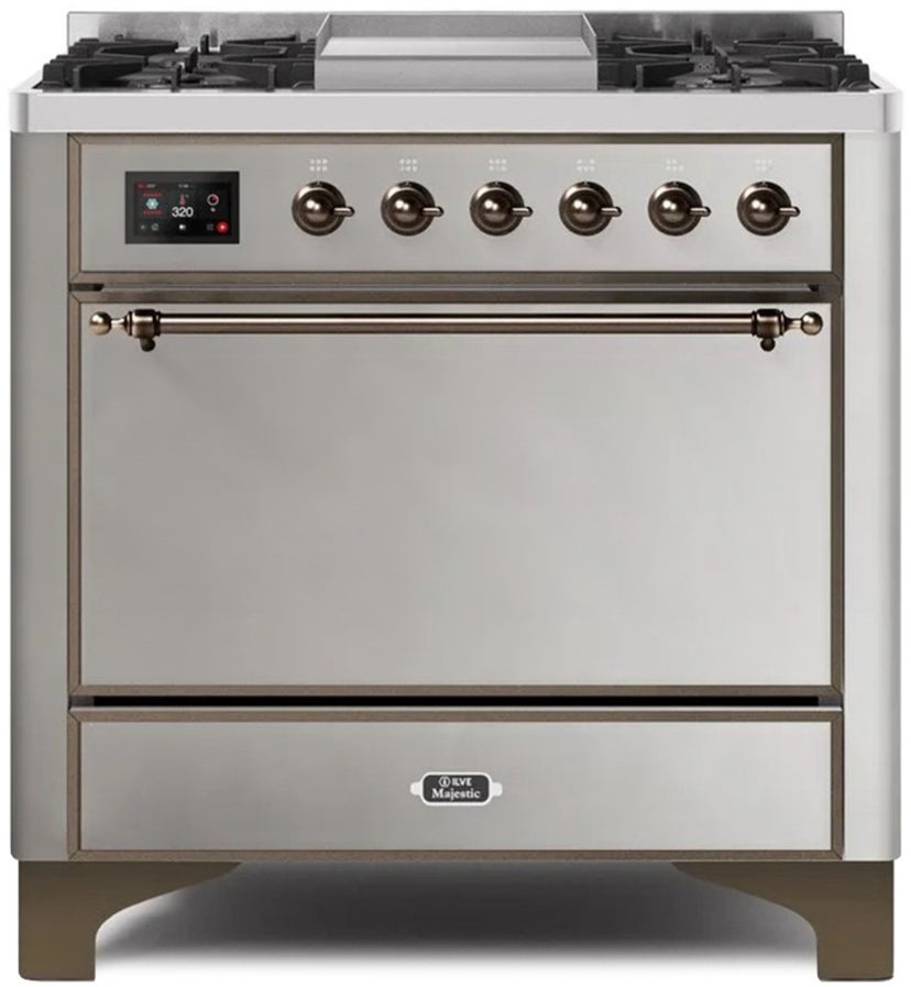 Ilve UM09FDQNS3SSBLP 36" Dual Fuel Freestanding Range w/ 6 Sealed Burne...