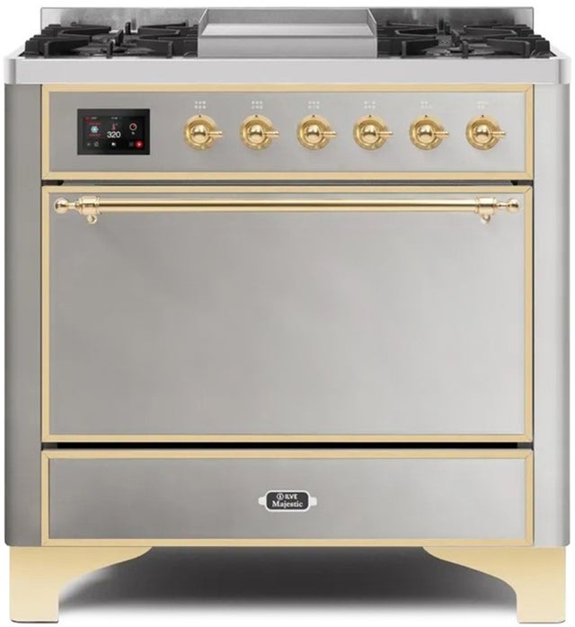 Ilve UM09FDQNS3SSG 36" Dual Fuel Freestanding Range w/ 6 Sealed Burne...