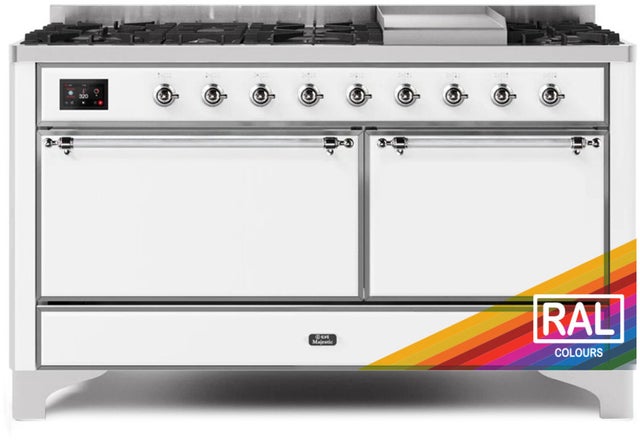 Ilve UM15FDQNS3RACLP 60" Dual Fuel Range w/ 9 Sealed Burners, Double Ov...