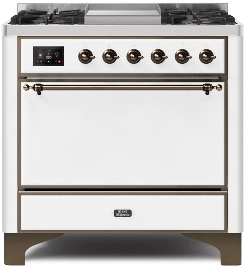 Ilve UM09FDQNS3WHBLP 36" Dual Fuel Freestanding Range w/ 6 Sealed Burne...