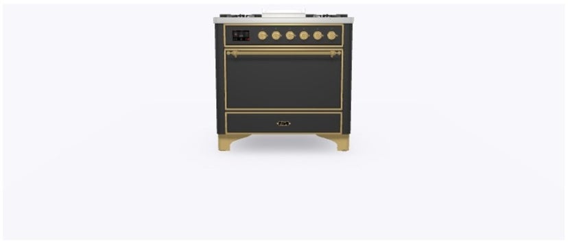 Ilve UM09FDQNS3MGG 36" Dual Fuel Freestanding Range w/ 6 Sealed Burne...