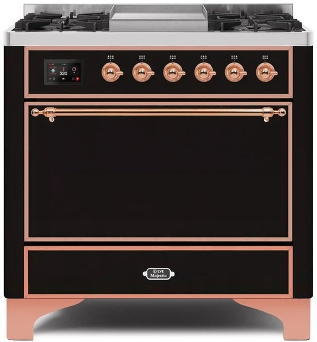 Ilve UM09FDQNS3BKPLP 36" Dual Fuel Freestanding Range w/ 6 Sealed Burne...