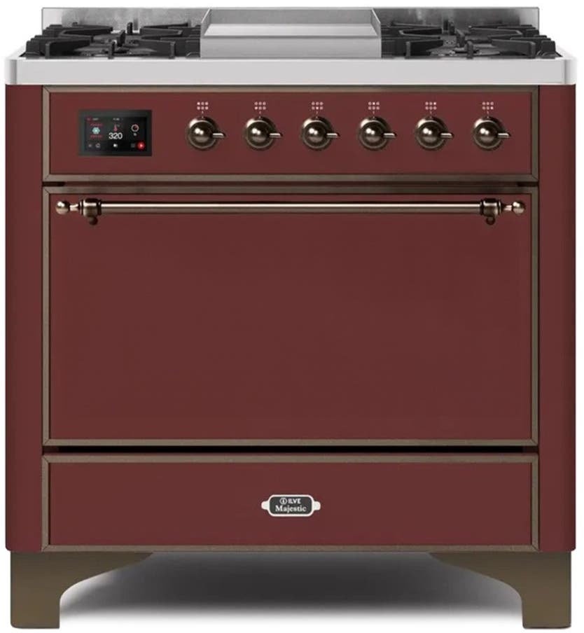 Ilve UM09FDQNS3BUBLP Liquid Propane In Burgundy W/ Bronze Trim