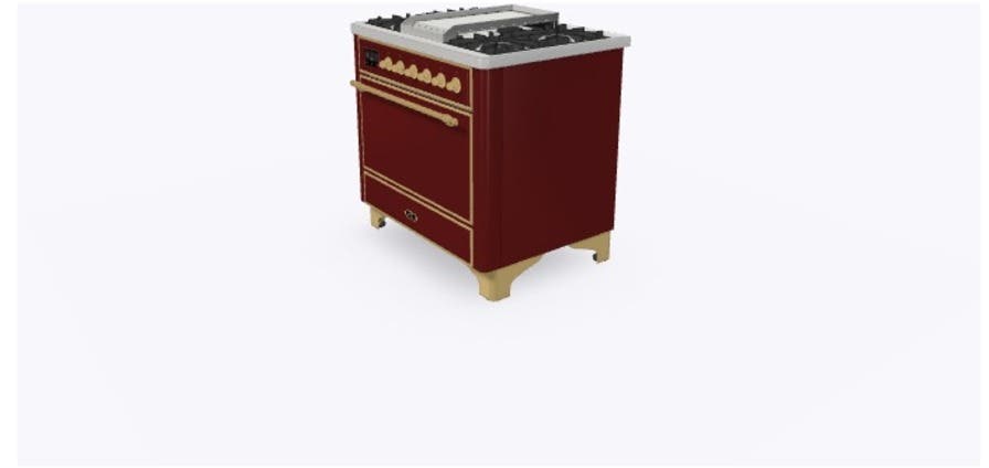 Ilve UM09FDQNS3BUG Natural Gas In Burgundy W/ Brass Trim