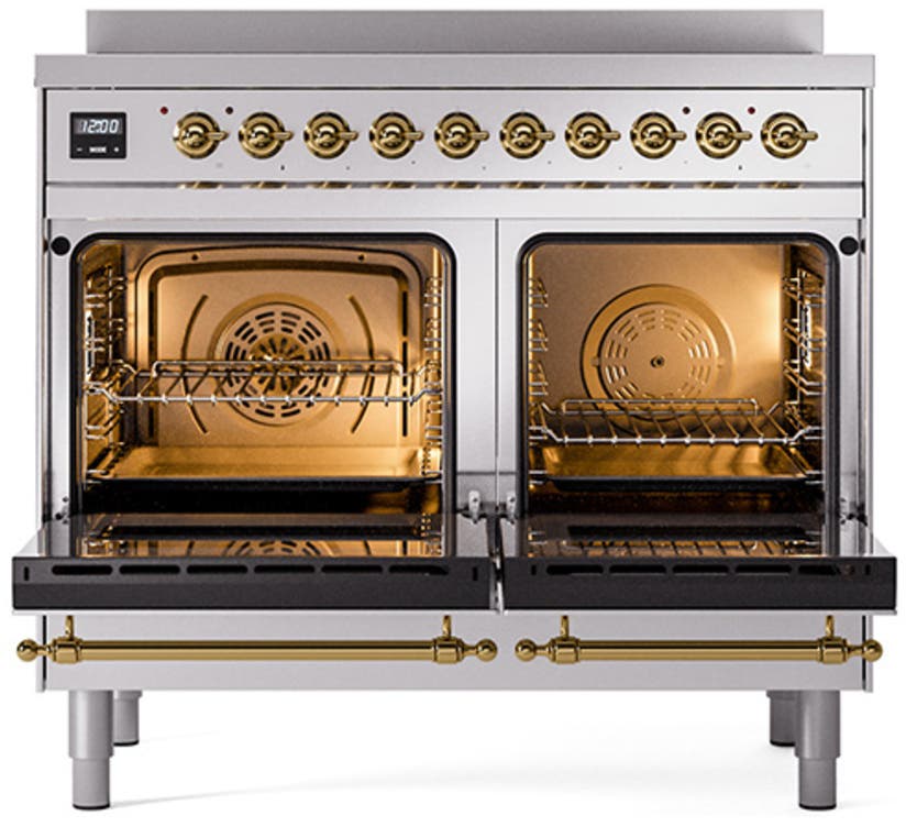Ilve UPDI406QNMPSSG Stainless Steel, Brass Trim, Solid Door