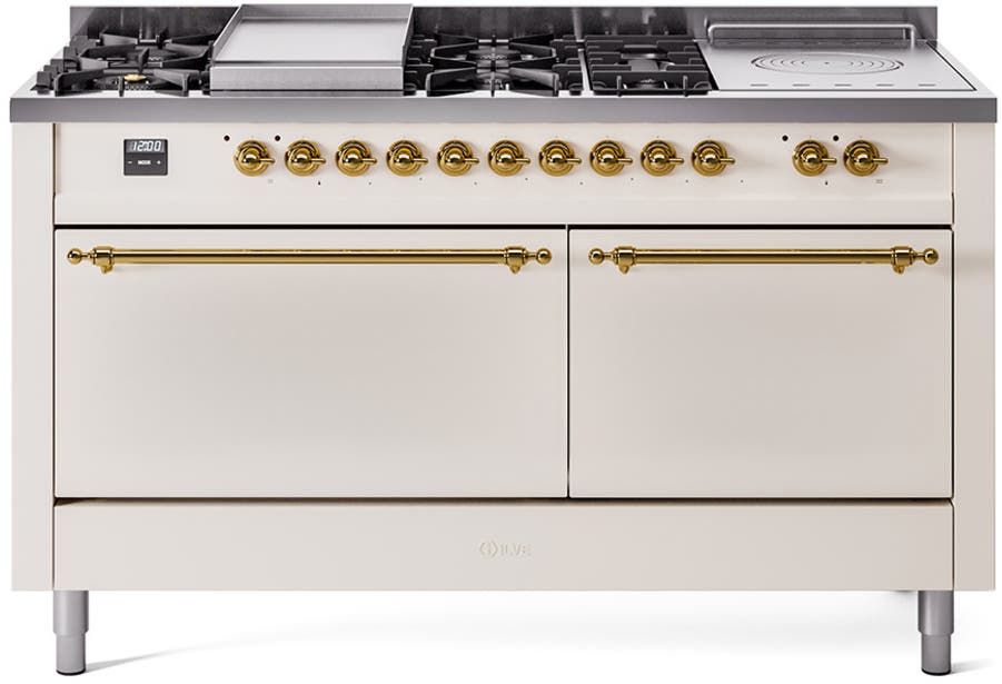 Ilve UP60FSQNMPAWGLP Antique White With Brass Trim, Lp