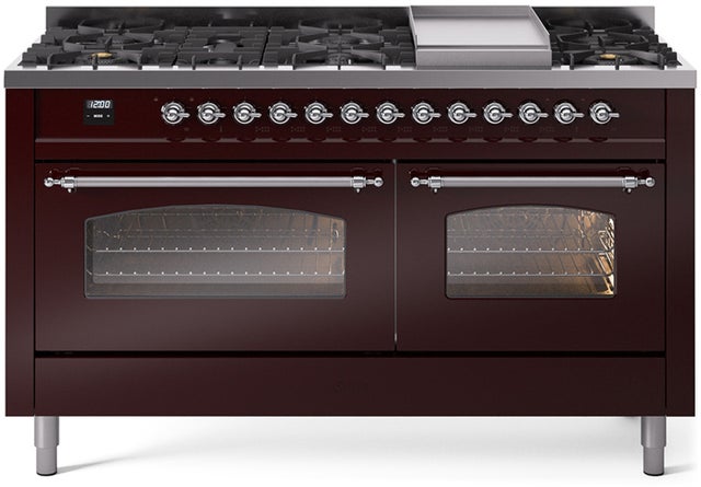 Ilve UP60FNMPBUCLP 60 inch Dual Fuel Range Gas Burner Top and Electri...