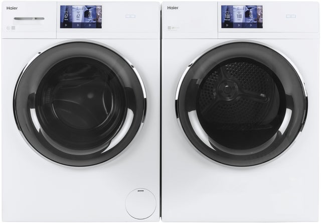 Haier QFD15ESSNWW 24 Inch Front Load Smart Electric Dryer with 16 Dr...