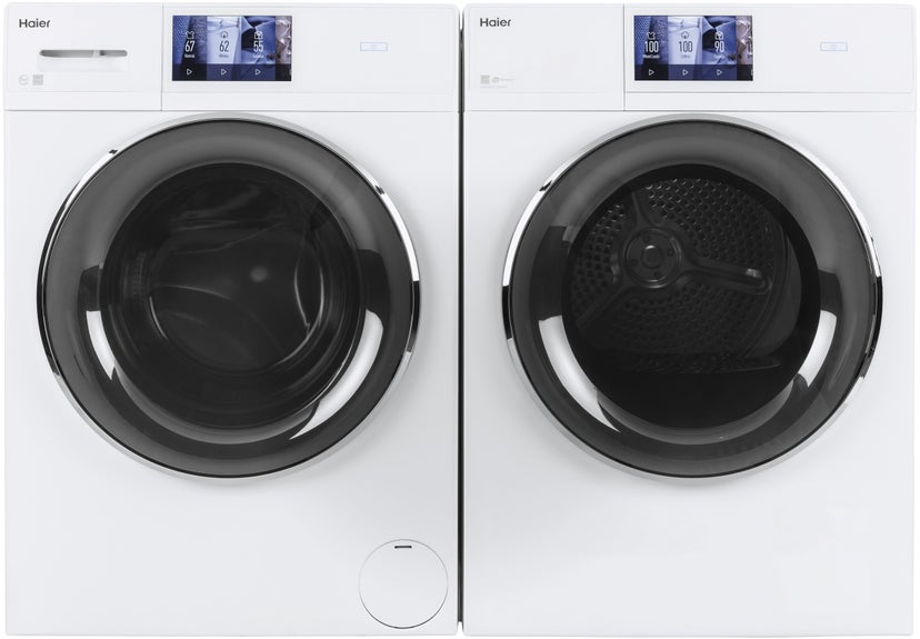 Haier QFD15ESSNWW 24 Inch Front Load Smart Electric Dryer with 16 Dr...