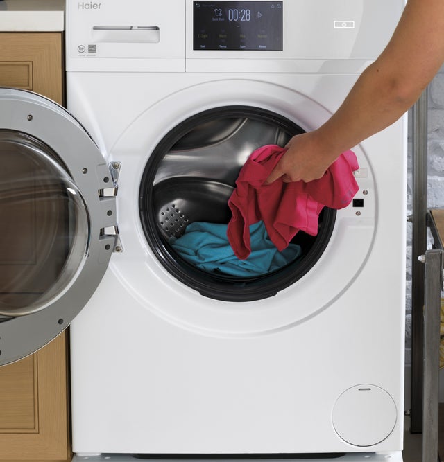 Haier QFW150SSNWW 24 Inch Smart Front Load Washer with 16 Wash Cycle...