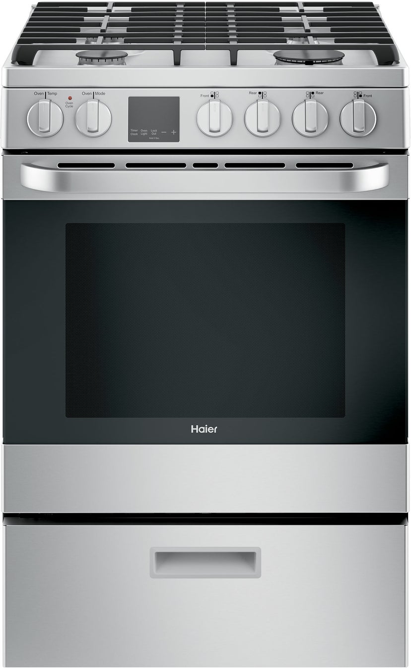 Haier QGAS740RMSS 24 Inch Freestanding Gas Range with 4 Sealed Burne...