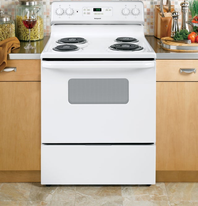 Hotpoint RBS360DMWW 30 Inch Freestanding Electric Range with 4 Coil El...