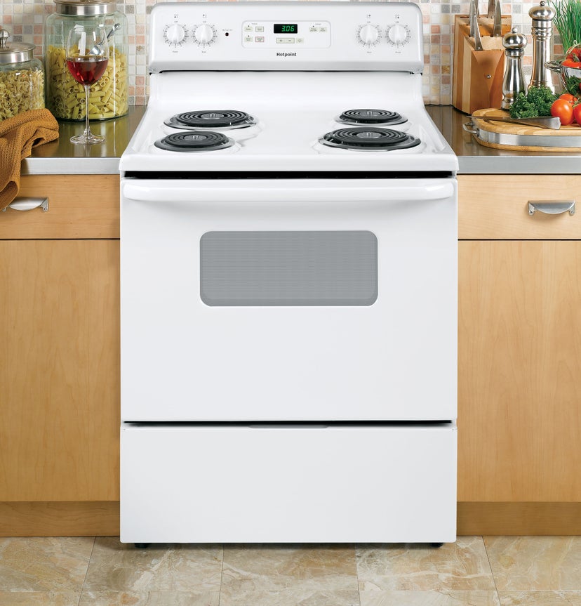 Hotpoint RBS360DMWW 30 Inch Freestanding Electric Range with 4 Coil El...