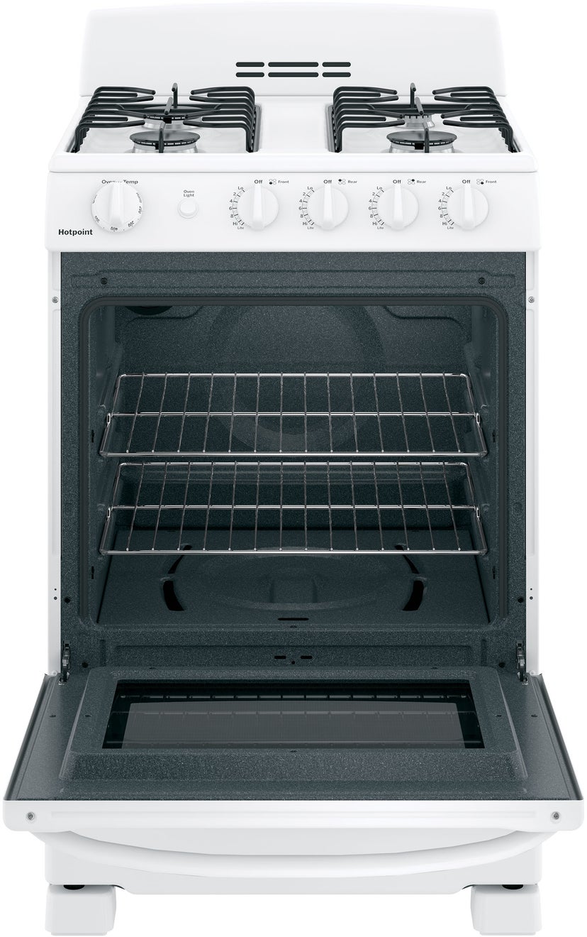 Hotpoint RGAS300DMWW 24 Inch Freestanding Gas Range with 4 Sealed Burne...