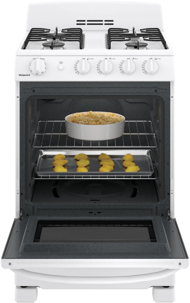 Hotpoint RGAS300DMWW 24 Inch Freestanding Gas Range with 4 Sealed Burne...