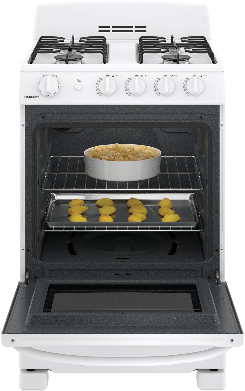 Hotpoint RGAS300DMWW 24 Inch Freestanding Gas Range with 4 Sealed Burne...