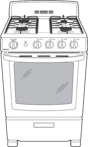 Hotpoint RGAS300DMWW 24 Inch Freestanding Gas Range with 4 Sealed Burne...