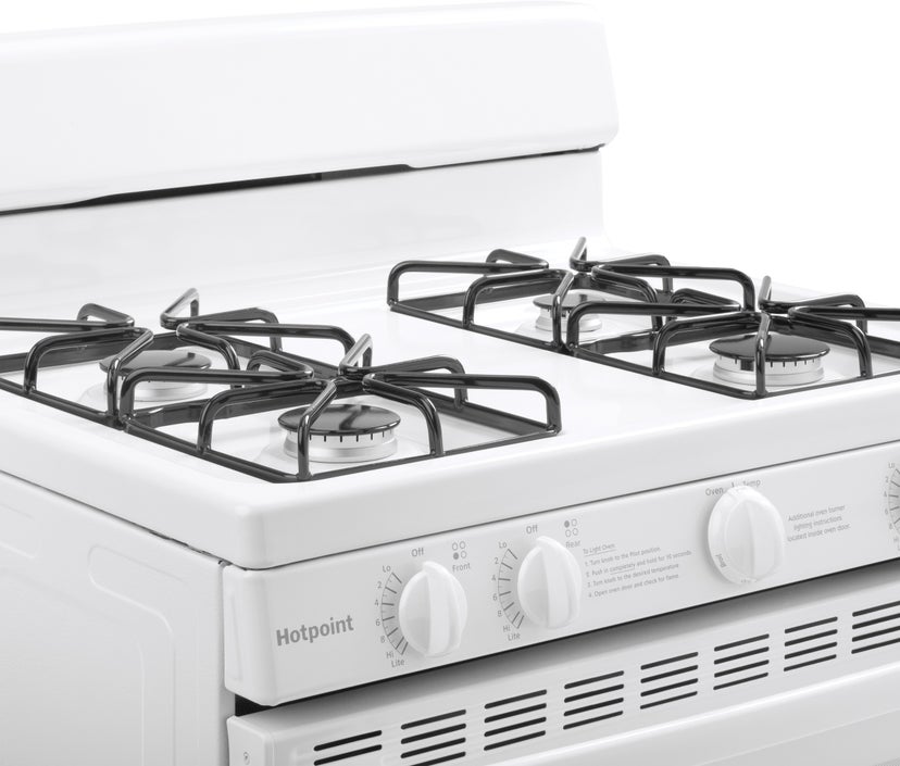 Hotpoint RGBS200DMWW 30 Inch Freestanding Gas Range with 4 Sealed Burne...