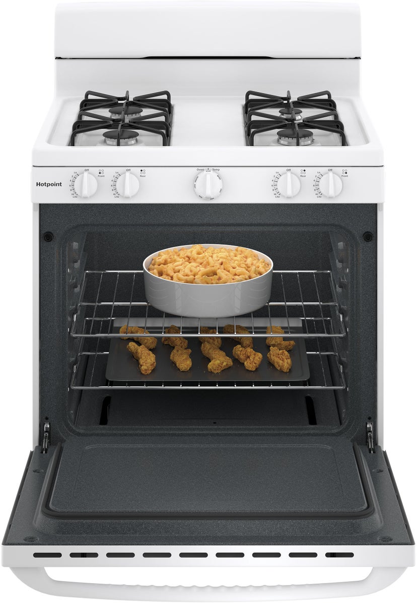 Hotpoint RGBS300DMWW 30 Inch Freestanding Gas Range with 4 Sealed Burne...