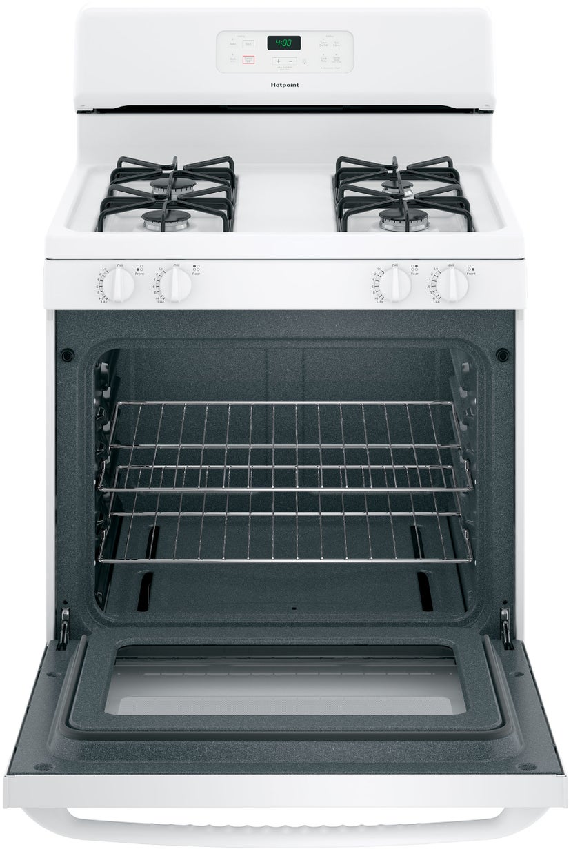 Hotpoint RGBS400DMWW 30 Inch Freestanding Gas Range with 4 Sealed Burne...