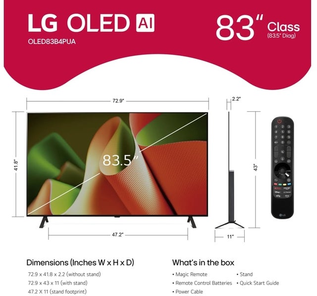 LG Electronics OLED83B4PUA LG Electronics 83" 4K UHD 120 Hz Smart OLED EVO TV...