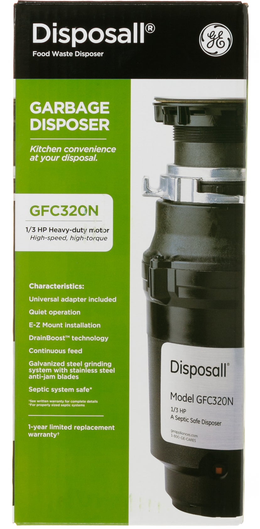 GE GFC320N 1/3 Hp Continuous Feed Garbage Disposer: Black