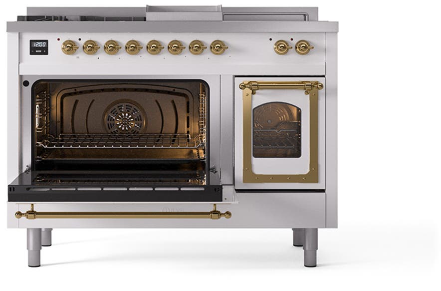 Ilve UN48FSNMPWHGLP White With Brass Knobs, Liquid Propane