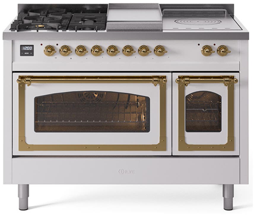 Ilve UN48FSNMPWHG White With Brass Knobs, Natural Gas