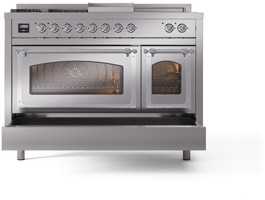 Ilve UN48FSNMPSSC Stainless Steel With Chrome Knobs, Natural Gas