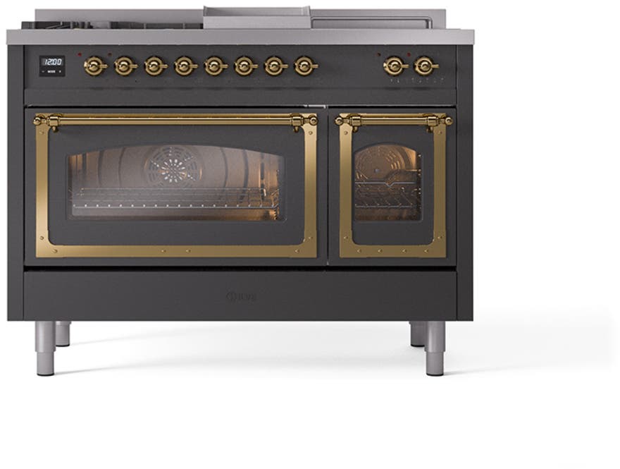 Ilve UN48FSNMPMGGLP Graphite Matte With Brass Knobs, Liquid Propane