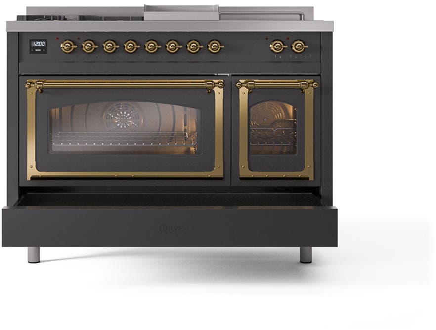 Ilve UN48FSNMPMGGLP Graphite Matte With Brass Knobs, Liquid Propane