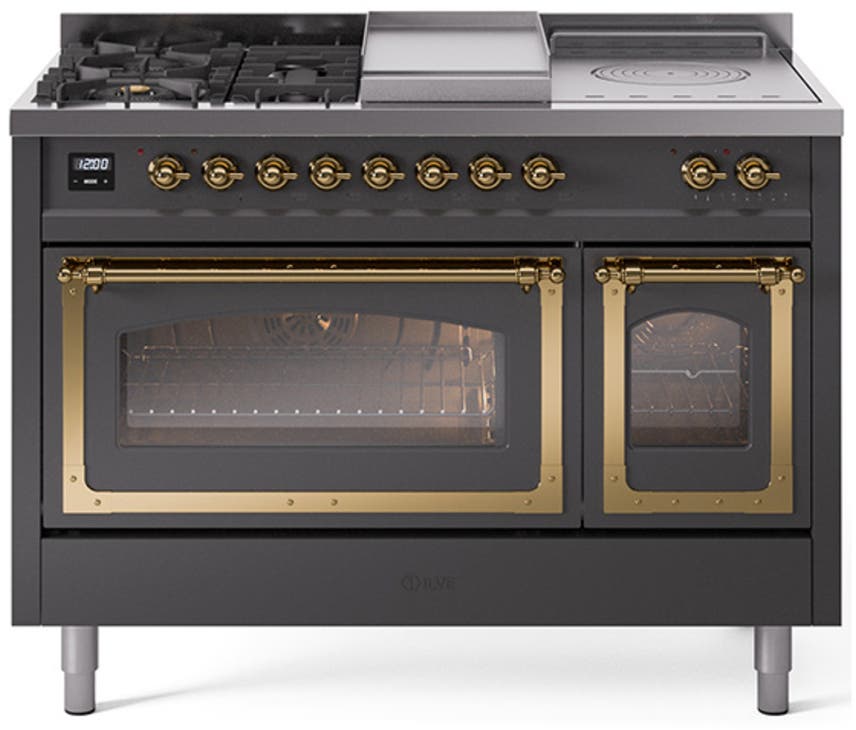 Ilve UN48FSNMPMGGLP Graphite Matte With Brass Knobs, Liquid Propane