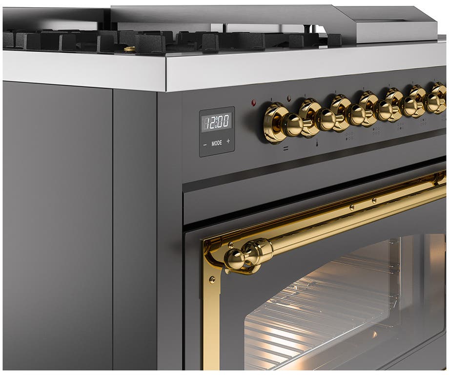 Ilve UN48FSNMPMGG Graphite Matte With Brass Knobs, Natural Gas