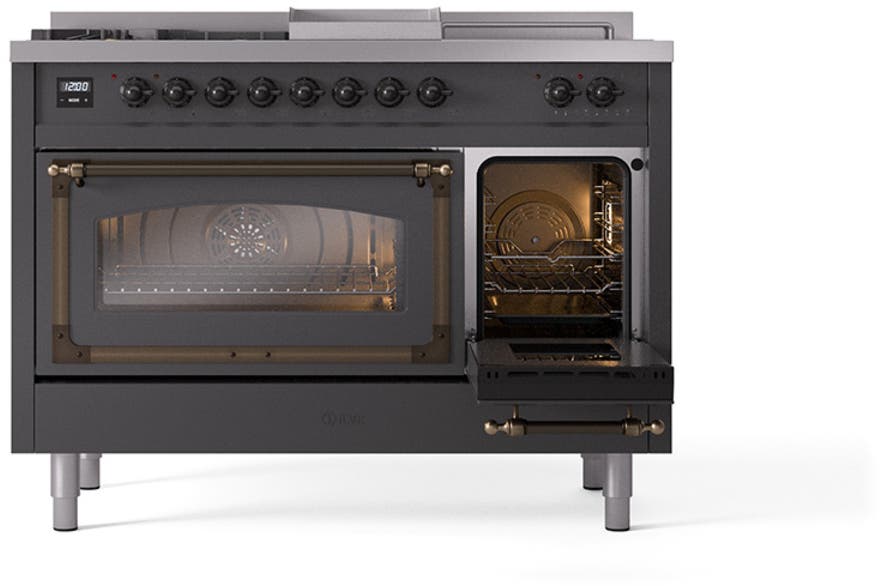 Ilve UN48FSNMPMGBLP Graphite Matte With Bronze Knobs, Liquid Propane