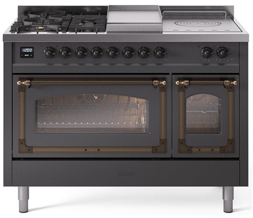 Ilve UN48FSNMPMGB Graphite Matte With Bronze Knobs, Natural Gas