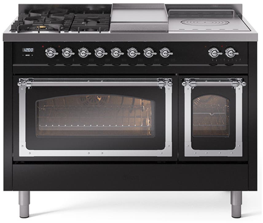 Ilve UN48FSNMPBKCLP Glossy Black With Chrome Knobs, Liquid Propane