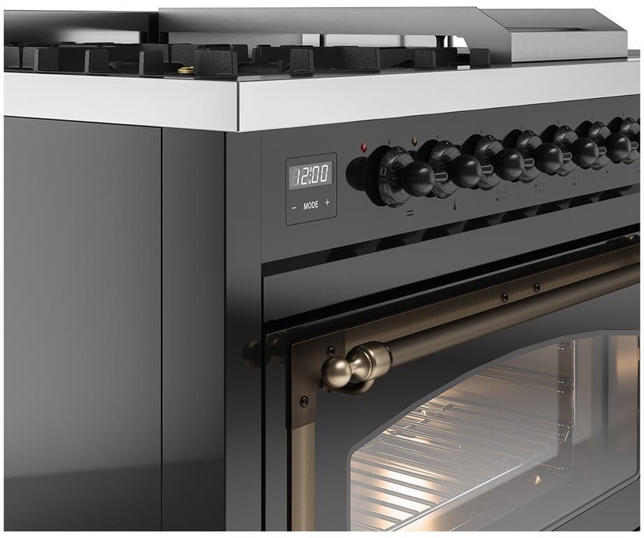 Ilve UN48FSNMPBKB Glossy Black With Bronze Knobs, Natural Gas