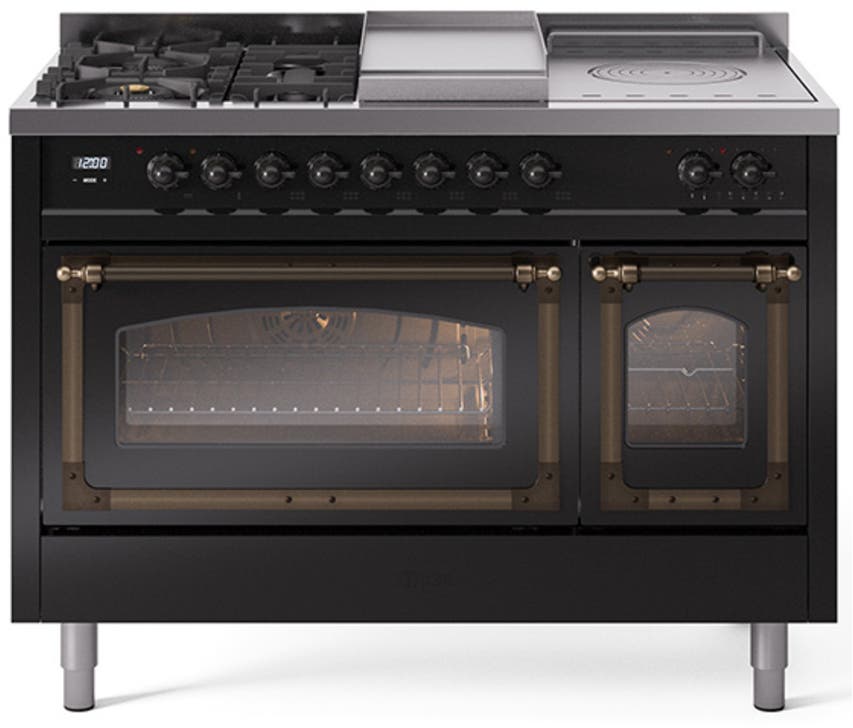 Ilve UN48FSNMPBKB Glossy Black With Bronze Knobs, Natural Gas