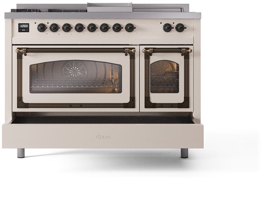 Ilve UN48FSNMPAWBLP Antique White With Bronze Knobs, Liquid Propane