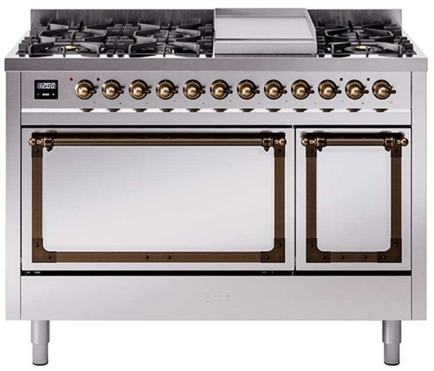 Ilve UN48FQNMPSSBLP Stainless Steel With Bronze Knobs, Liquid Propane