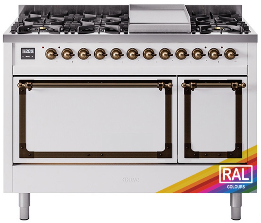 Ilve UN48FQNMPRABLP Ral Custom Color With Bronze Knobs, Liquid Propane